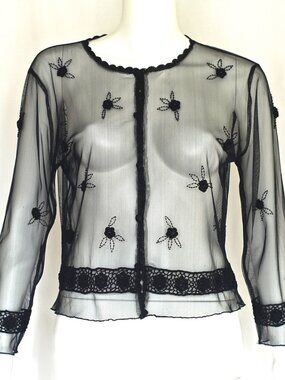 Sheer Net Blouse With Crochet Accents & Bead Work